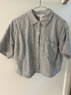 Athleta Women's Retreat Linen Heather Gray Short-Sleeve Button-Up Shirt